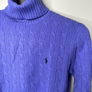 Ralph Lauren Lavender Cable Knit Turtleneck Sweater. Lambswool